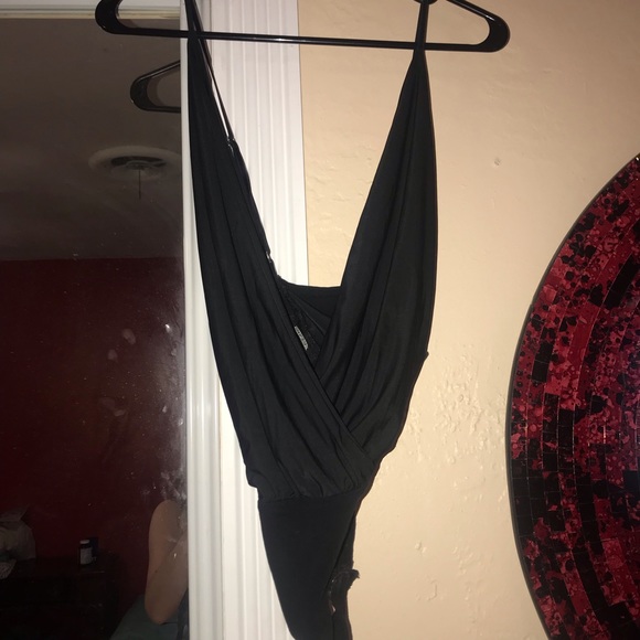 Deep V plunging black bodysuit leotard open back - Picture 8 of 8